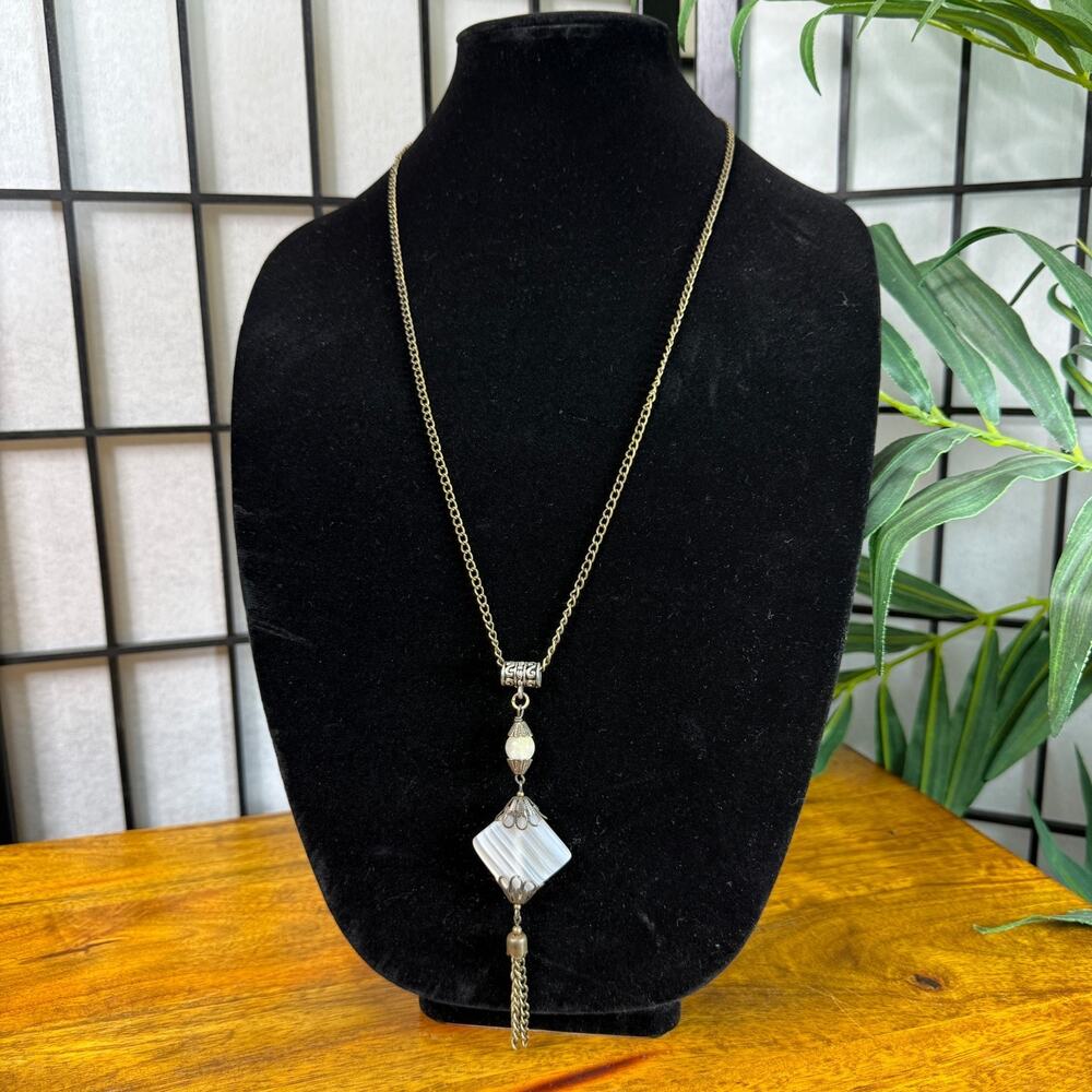 Vintage Crystal Pendant Necklace Dangle Tassel Jewelry